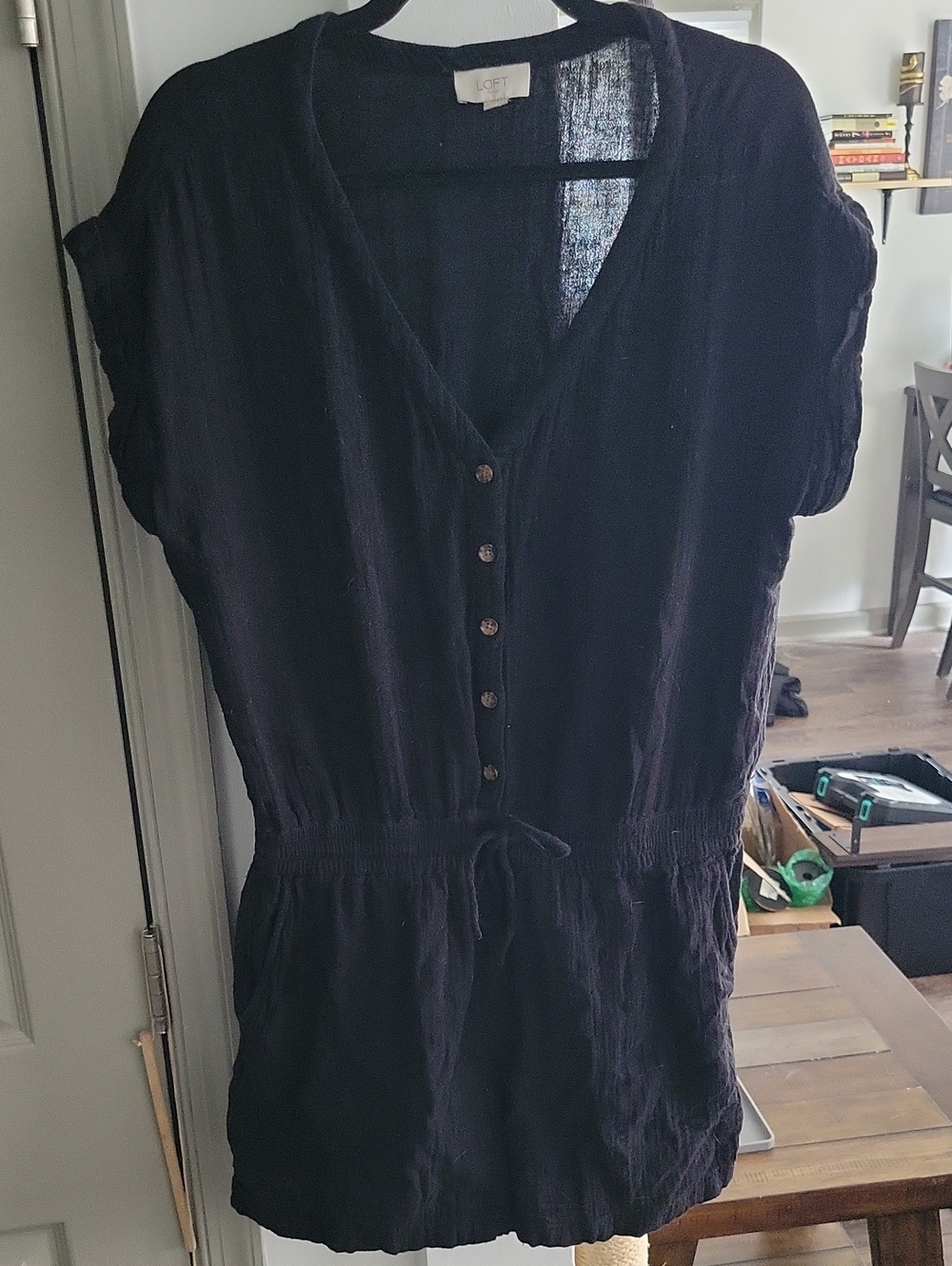 LOFT Button-Front Drawstring Short Romper